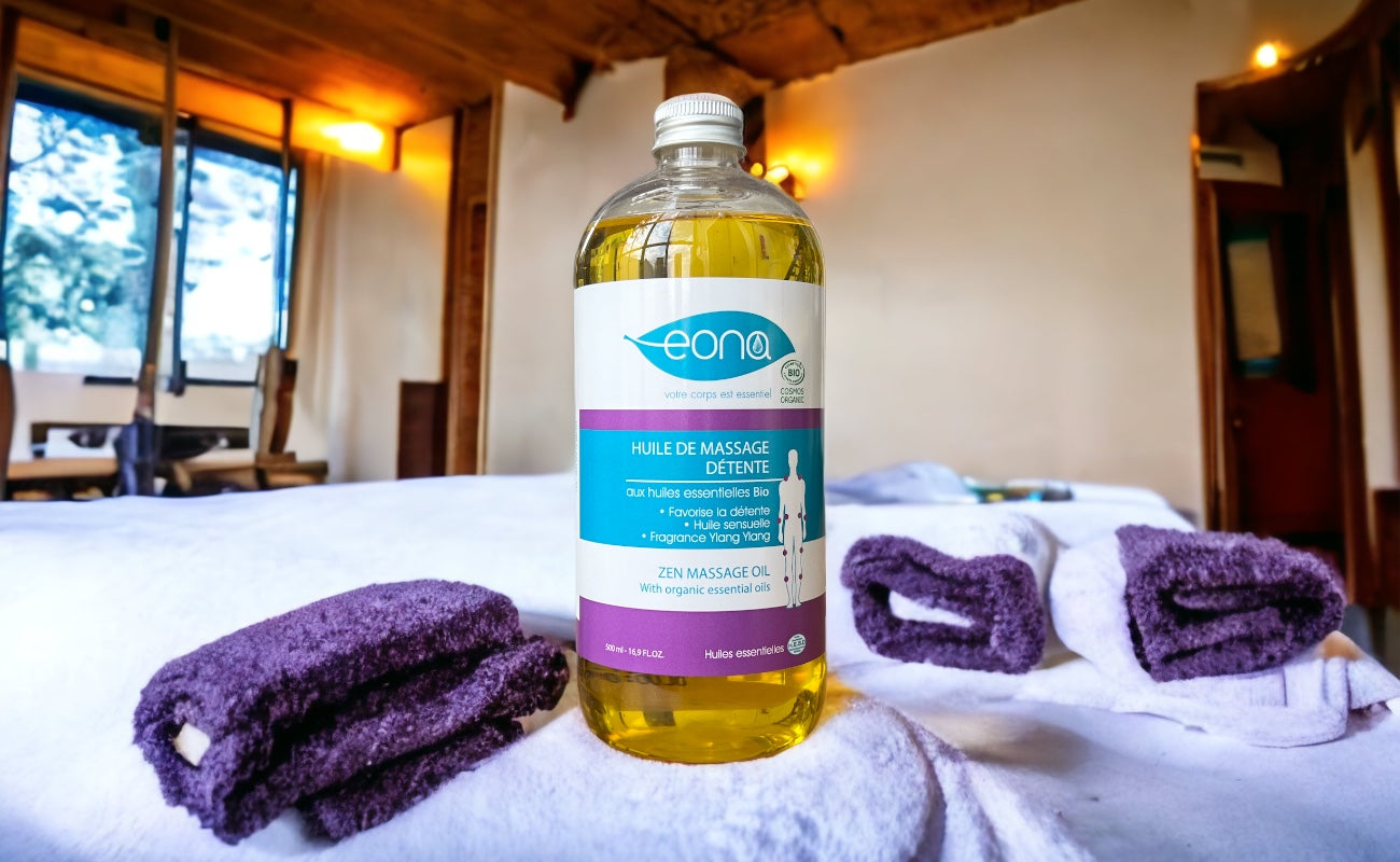 Huile de Massage Relaxante Bio - Décontractante &- Calmante - Eona